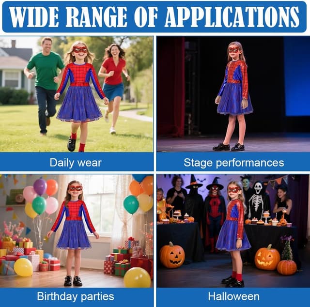 Detalle de AYBUY Costume da ragno per bambini con maschera (Spider-Woman), abito a maniche lunghe in 2 pezzi