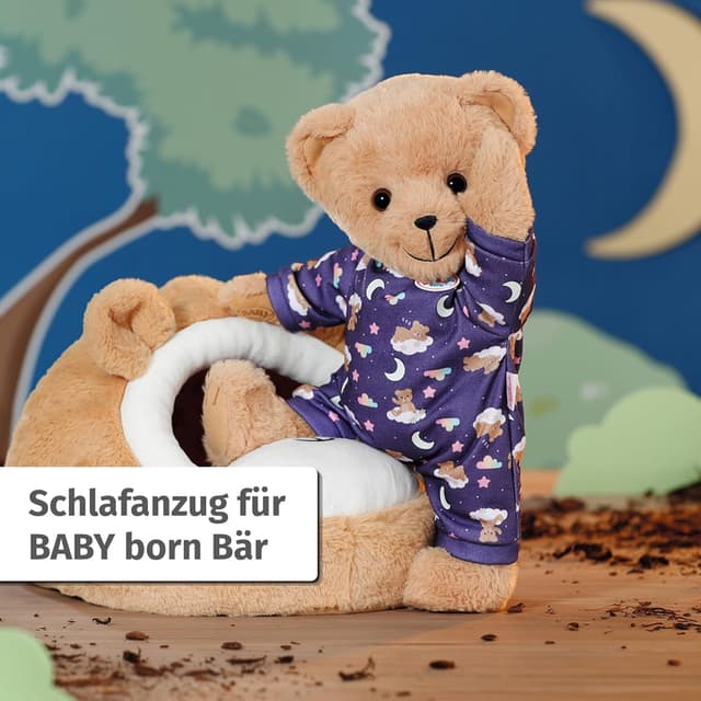 Detalle de Baby Born Teddy Schlafanzug (43 cm) – leuchtet im Dunkeln, Mond-Applikationen