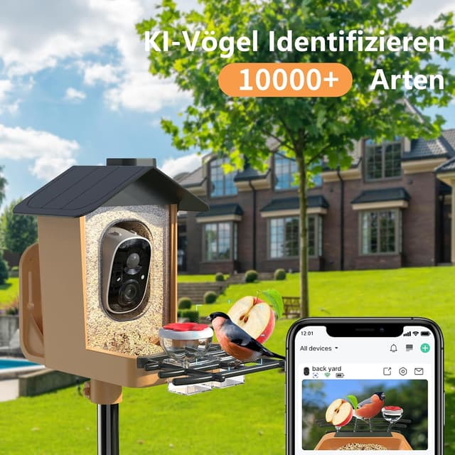 Detalle de Vogelfutterhaus mit Kamera 2K HD, Nachtsicht & KI-Erkennung (Solar, AJCloud App)