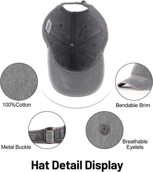 Detalle de Zylioo XL/XXL Washed Cotton Baseball Cap (Big Heads) – big vintage sports hat for outdoor golf, tennis and more