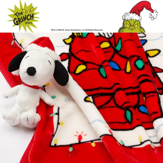Detalle de Franco Peanuts Snoopy Holiday & Christmas Kids Bedding 2-Piece Plush Pillow and Throw Set, 40 in x 50 in
