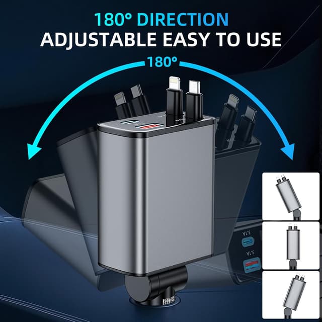 Detalle de 78W 4 in 1 caricatore auto USB-C retrattile con PD 3.0 e QC3.0