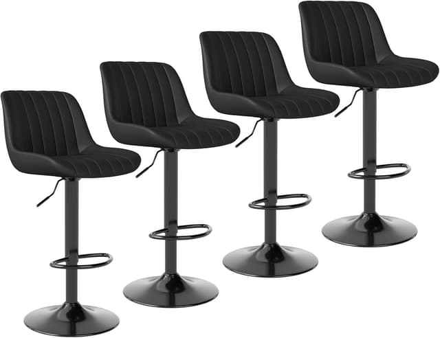 Detalle de Youhauchair Bar Stools Set of 4 – Swivel Counter Height Stools with Back, Adjustable PU Leather, Black