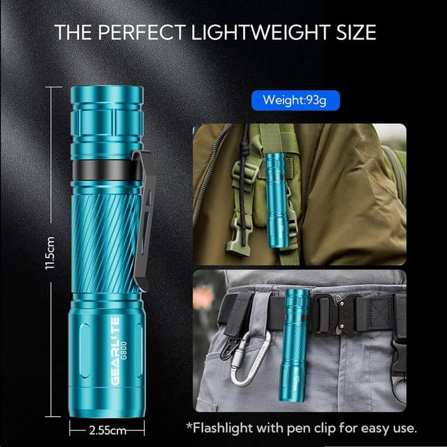 Detalle de GEARLITE G800 Mini LED-Taschenlampe (aufladbar) mit Zoom, 3 Modi und IP65