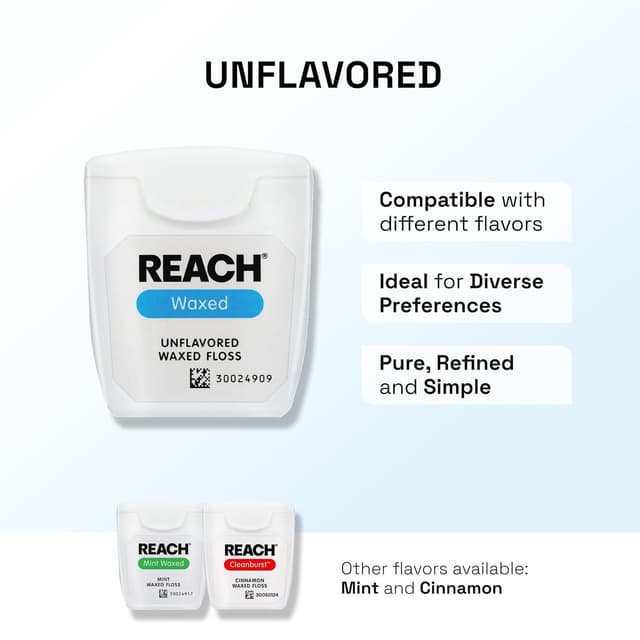 Detalle 2 de Reach Waxed Dental Floss (Unflavored) — Plaque Remover, Shred-Resistant, Smooth Glide, PFAS Free (55 yd)