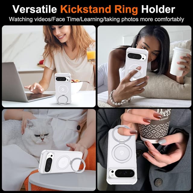 Detalle 2 de CHAOFEnG Magnetic Case with Ring Stand for Google Pixel 10 / Pixel 10 Pro (White)