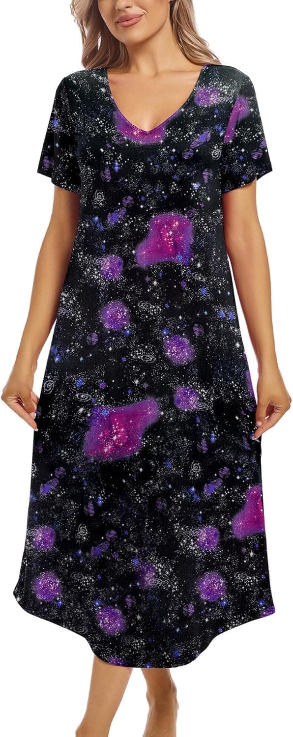 Detalle 1 de ENJOYNIGHT Nachthemd Damen Kurzarm V-Ausschnitt