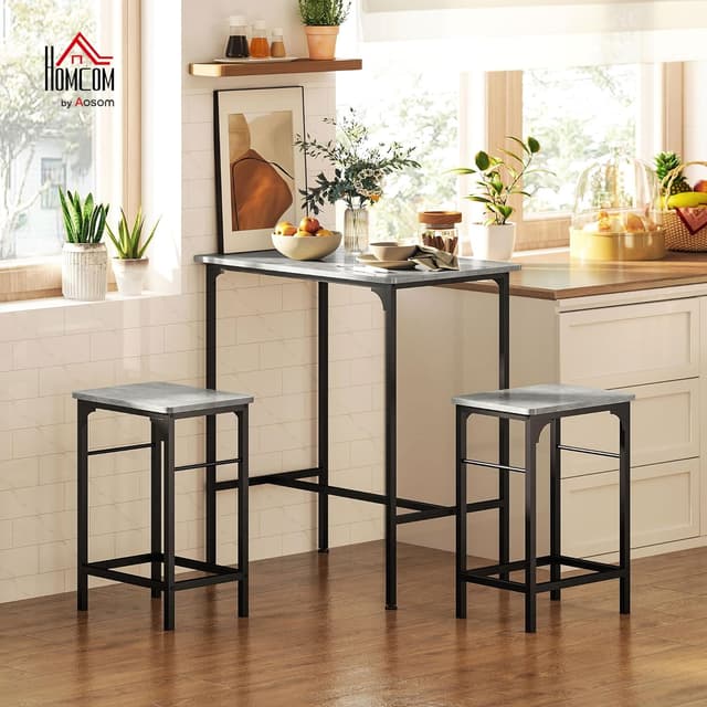 Detalle 2 de HOMCOM Table de Bar 2 tabourets Gris