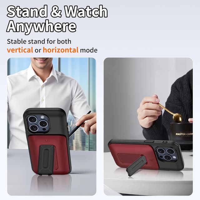 Detalle 2 de Gritup for iPhone 15 Pro Case with Cards Slot & Sliding Cover (with Kickstand) + 2 HD Screen Protectors