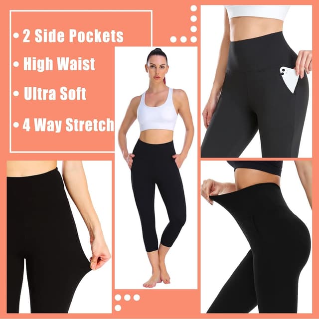 Detalle de ACTINPUT Women’s High Waisted Capri Leggings with Tummy Control (3/4) – Black, L–XL (UK 14–24)