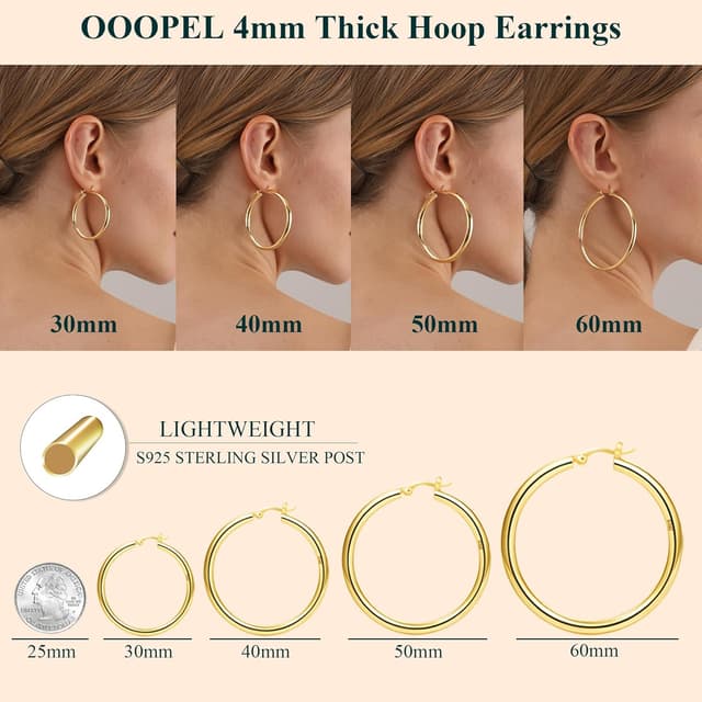 Thumbnail 2 de Chunky 4mm Gold Hoop Earrings 30mm