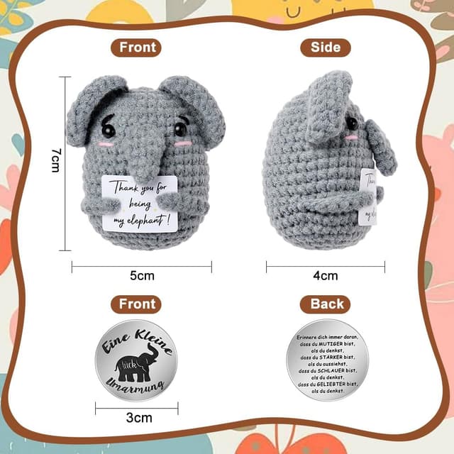 Detalle 2 de Aolso Pocket Hug Elefante Positivo in lana lavorata a maglia con biglietto e moneta