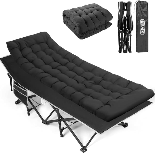 Detalle 2 de OVERMONT Oversized Folding Camping Bed (Adults) – 75 × 28" extra wide, 2400D Oxford, 550lbs capacity