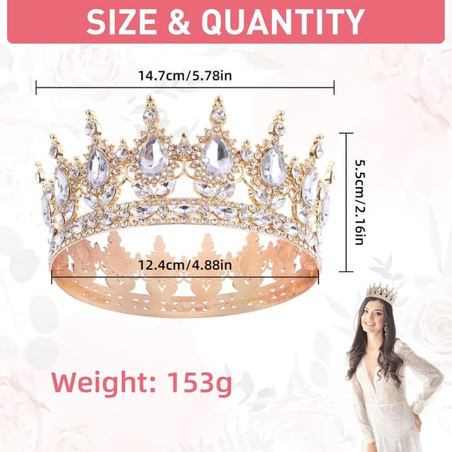 Detalle 2 de IETWATE runde Geburtstagskrone für Damen & Mädchen – vintage Diadem in Gold mit Kristall-Optik