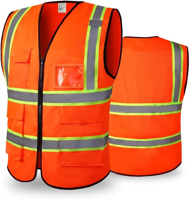 Detalle de Hi Vis Vests Reflective Safety Vest for Women & Men – Breathable Polyester with Pockets and Zipper (ANSI/ISEA Level 2)