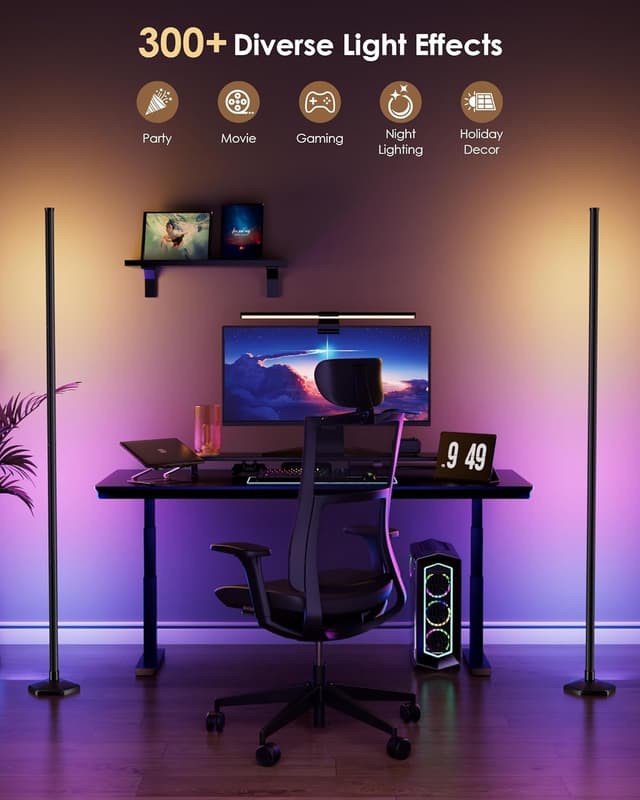 Detalle de WISIMMALL RGBIC Corner LED Floor Lamp with 16 million colours, 300+ scenes and DIY mode (170 cm height)