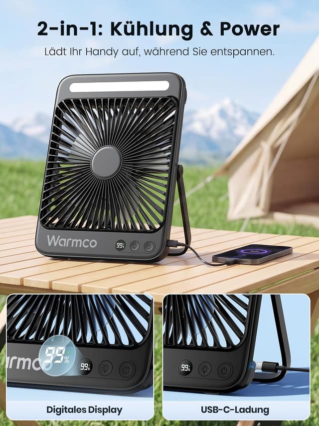 Detalle 2 de Warmco Akku Camping Ventilator 27 cm