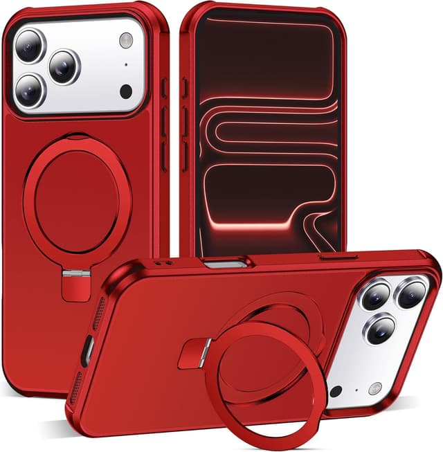 Detalle de Skylmw SKYLMW Compatible with iPhone 17 Pro Max Case (6.9") with Invisible Magnetic O-Ring Stand, Mag-Safe, Red