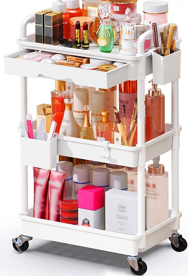 Detalle de SUNALLY Makeup Cart Organizer with Drawers 3-Tier