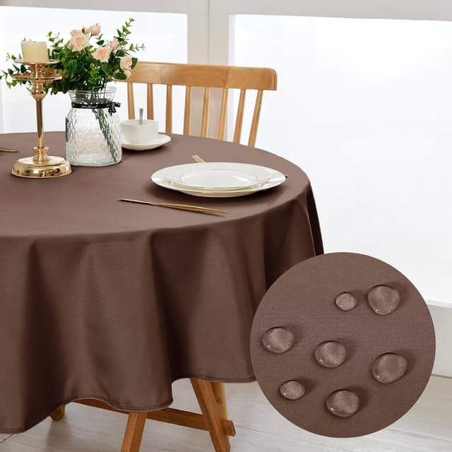 Nappe ronde anti-taches lavable et imperméable DWCN, diamètre 180 cm (marron) pour table à manger, jardin et fêtes