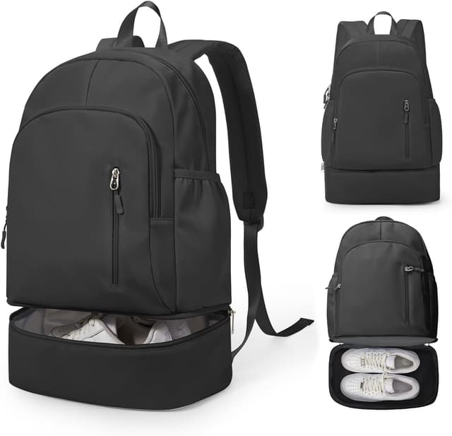 Detalle de VENATIN Gym Rucksack für Damen mit Schuhfach, Nass-/Trockenfach und Laptopfach bis 15,6 Zoll (Schwarz)