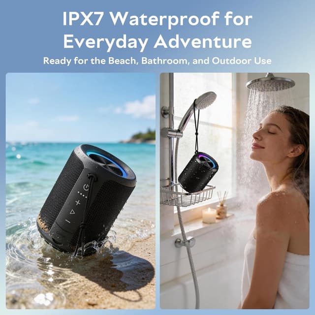 Detalle de DUDGSIS Portable Bluetooth Speaker (IPX7, 20W Stereo) with Beat-Synced RGB Light