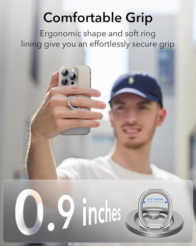 Detalle de ESR for MagSafe Ring Holder (Natural Titanium) – 360 Rotating Dual-ring Magnetic Grip & Stand