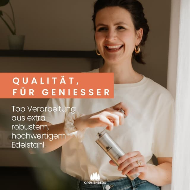 Detalle de Groenenberg manuelle Kaffeemühle aus Edelstahl mit stufenlos einstellbarem Kegelmahlwerk