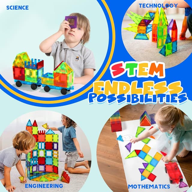 Detalle 2 de W Wise Block Magnetische Bauklötze – 131 Teile mit 2 Autos für Kinder ab 3 Jahren