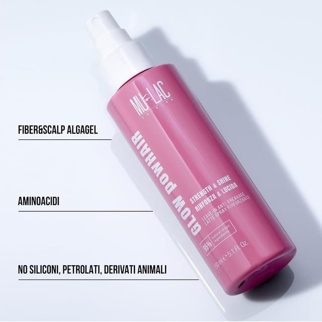 Detalle 2 de MULAC Glow Powhair Latte Spray Rinforzante Leave-in Anti-Breakage a pH acido, senza risciacquo (150 ml)