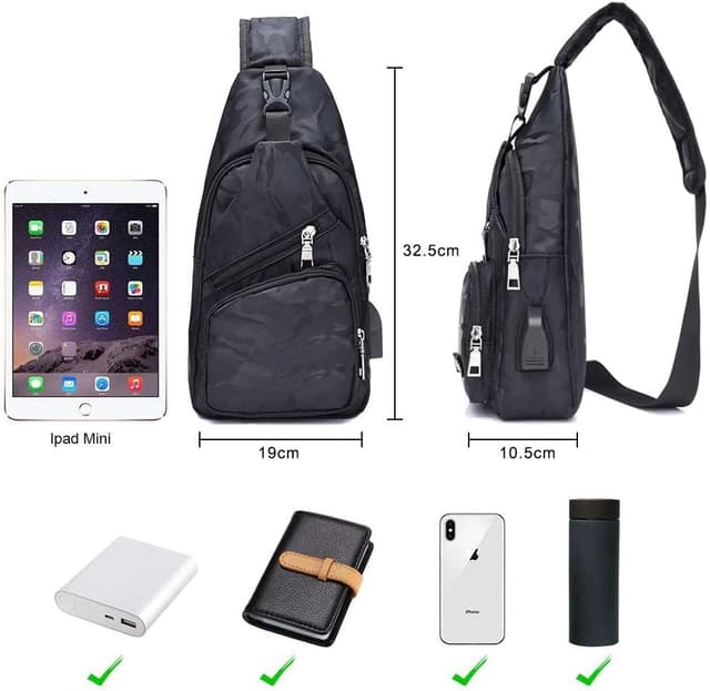 Detalle 2 de flintronic Zaino Monospalla Sling Bag a tracolla uomo con USB esterna e 3 tasche