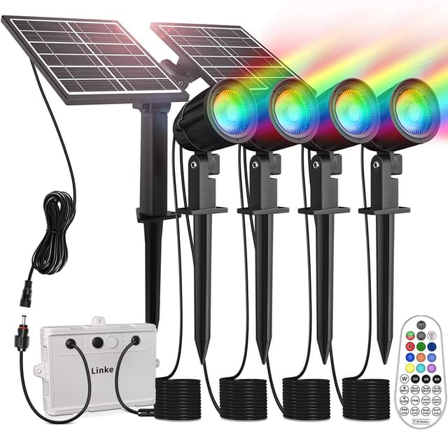 Detalle de Linke Solar Spot Lights Outdoor Garden (4-in-1 RGB) with Remote, IP66 – dusk to dawn