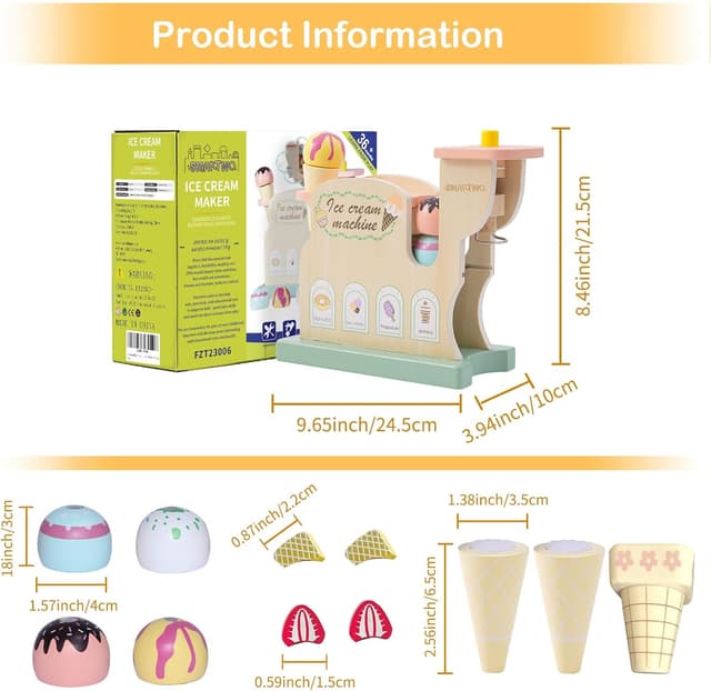 Detalle de Smartwo Eismaschine Spielzeug-Set (12-teilig) für Kinder ab 3 Jahren – Zubehör für Kinderküche und Eisdiele