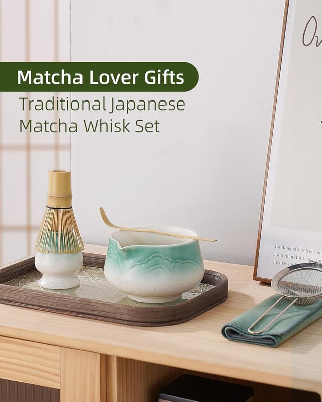Detalle 2 de ZENS Matcha Tea Set (6pcs) with Bamboo Whisk, Ceramic Bowl & Accessories in Blue