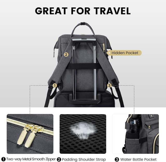 Detalle de LOVEVOOK Damen-Rucksack für Schule & Büro (wasserdicht) mit USB-Ladeanschluss – Dunkelgrau