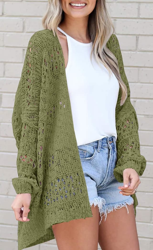 Detalle de Mafulus Women’s Crochet Cardigan Kimono Boho Open-Front Knit Sweater