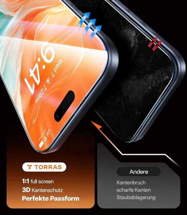Thumbnail 6 de TORRAS Präzise 9H+ Privacy Panzerglas für iPhone 17 Pro mit Sichtschutz (Full Screen, 0 Blasen, 2 Stück)