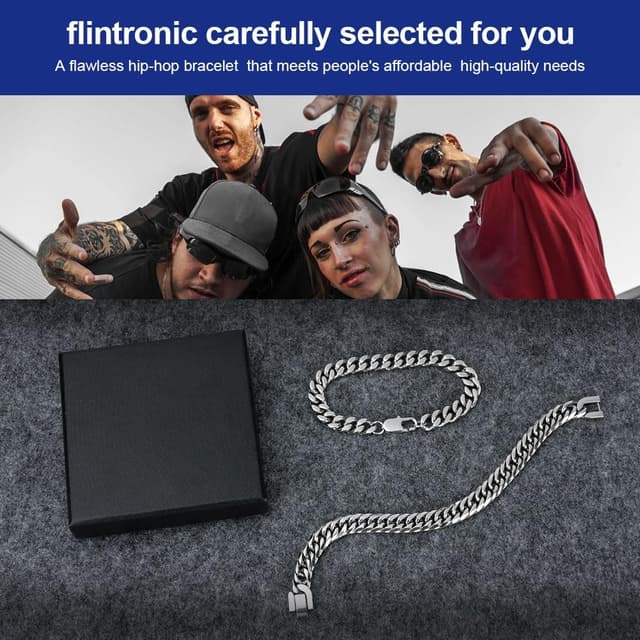 Detalle de Flintronic bracciale da uomo in acciaio inossidabile con chiusura magnetica, catena, lunghezza 21/22 cm