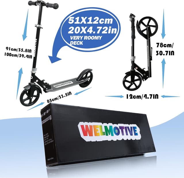 Detalle de Kick Scooter for Kids (Ages 6+), Teens & Adults – Adjustable Handlebars, Rear Brake & Big Wheel Foldable Scooter