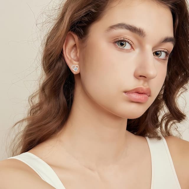 Detalle de Cangall Ohrstecker Silber 925 Herz mit Cubic Zirkonia (10 mm) – hypoallergen