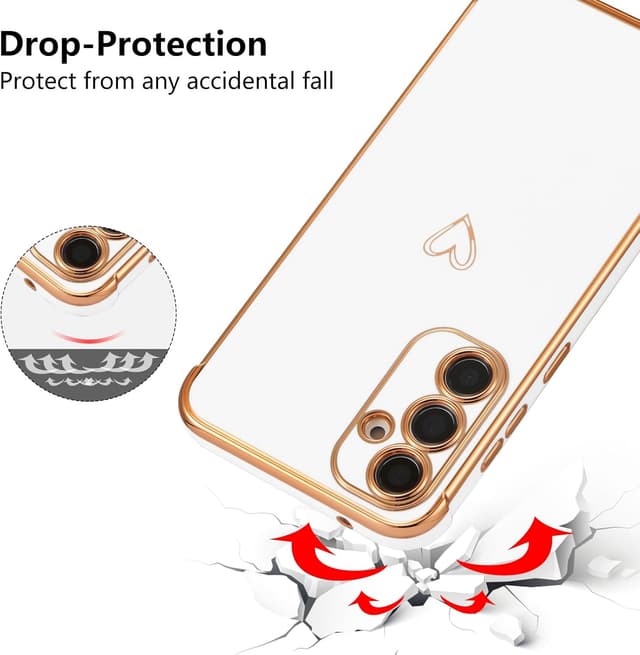 Detalle 2 de ZTOFERA Handyhülle für Samsung Galaxy S24 5G (6,2 Zoll) – Silikon Case mit Herz & goldfarbenem Rand, stoßfest (weiß)