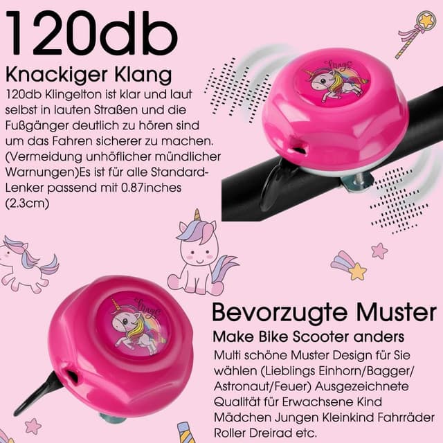 Detalle de Kinder-Fahrradklingel 120 dB – Mini-Glocke für Kinderfahrrad, Laufrad, Roller & mehr