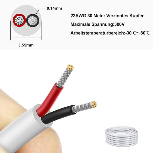 Detalle 2 de LightingWill 2adriges 22AWG Kabel 30 m