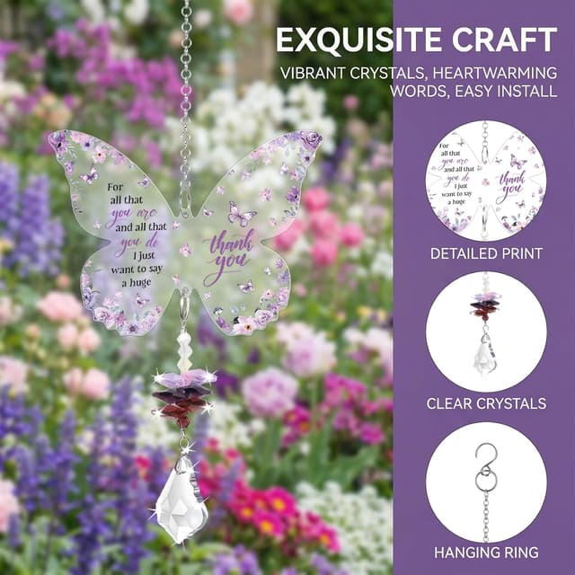 Detalle 2 de Butterfly Crystal Suncatcher Thank You Gift – Butterfly acrylic ornament with crystal chain