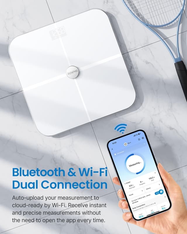 Detalle de RENPHO Körperfettwaage per WLAN mit Fitness-Tracking: 13 Werte via RENPHO Health App