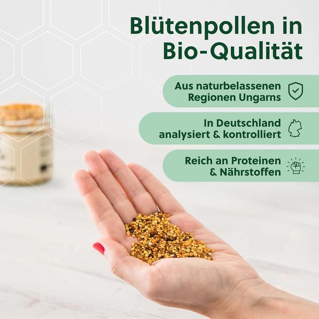 Detalle 2 de beegut Blütenpollen BIO (250 g) mild süß – 100 % Bio, natürlich und schonend gewonnen