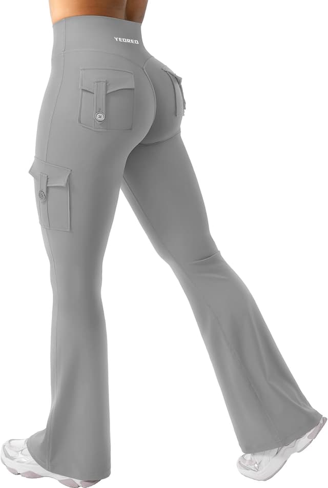 Detalle de YEOREO CoreFlex Damen Flare Leggings mit 4 Taschen – High Waist, Seamless Push-up & blickdicht