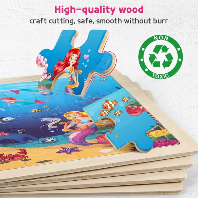 Detalle de SYNARRY Wooden Unicorn Mermaid Puzzle Set