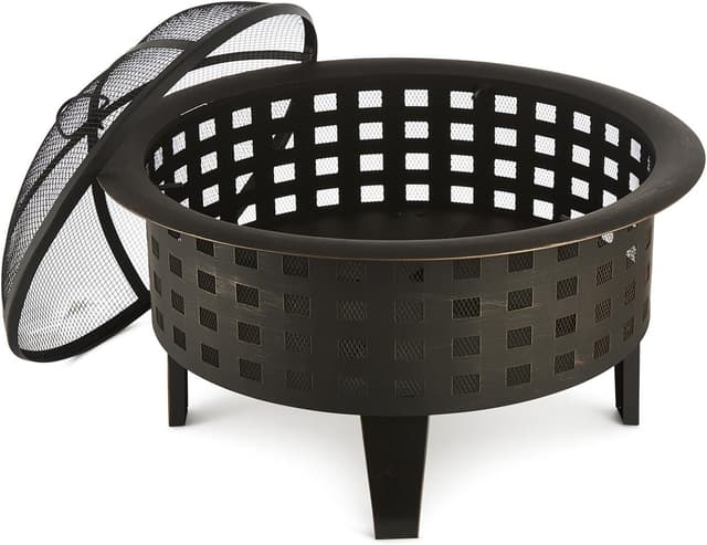 Detalle 2 de blumfeldt Boston – Braséro de chauffage extérieur Ø 70 cm en acier noir, avec grille anti-étincelles