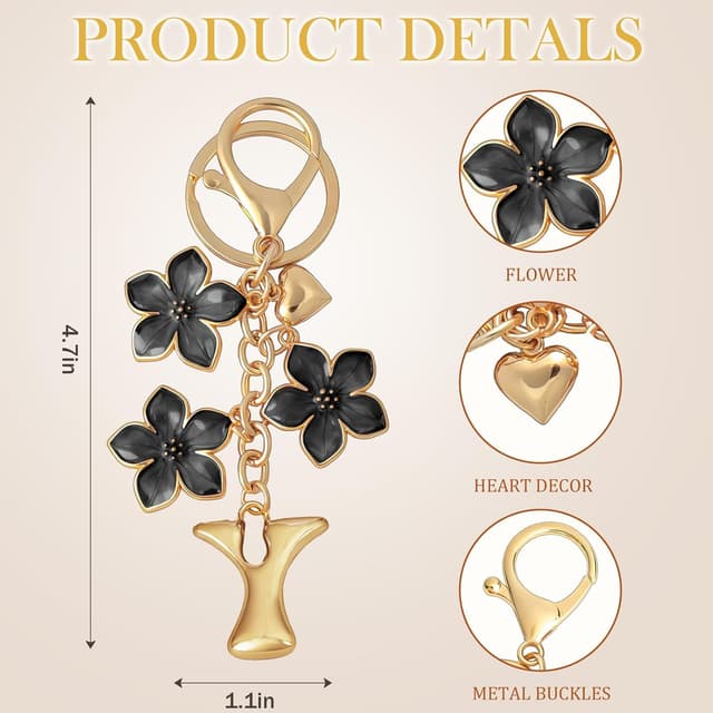 Detalle 2 de Snylcce Bubble Initial Keychain with Graceful Flower Charms (Personalised A–Z Letter) for handbag & backpack keyrings